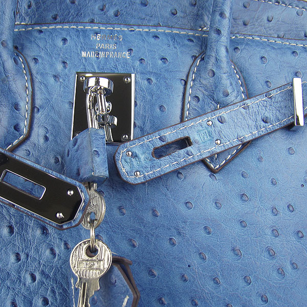 Replica Hermes Birkin 30CM Ostrich Veins Handbag Blue 6088 On Sale - Click Image to Close